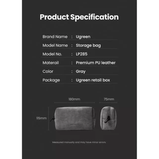 UGREEN รุ่น LP285 กระเป๋า Digital Storage Leather Bag, กระเป๋า อเนกประสงค์ แบบแข็ง Electronic Accessories Gadget Organiz