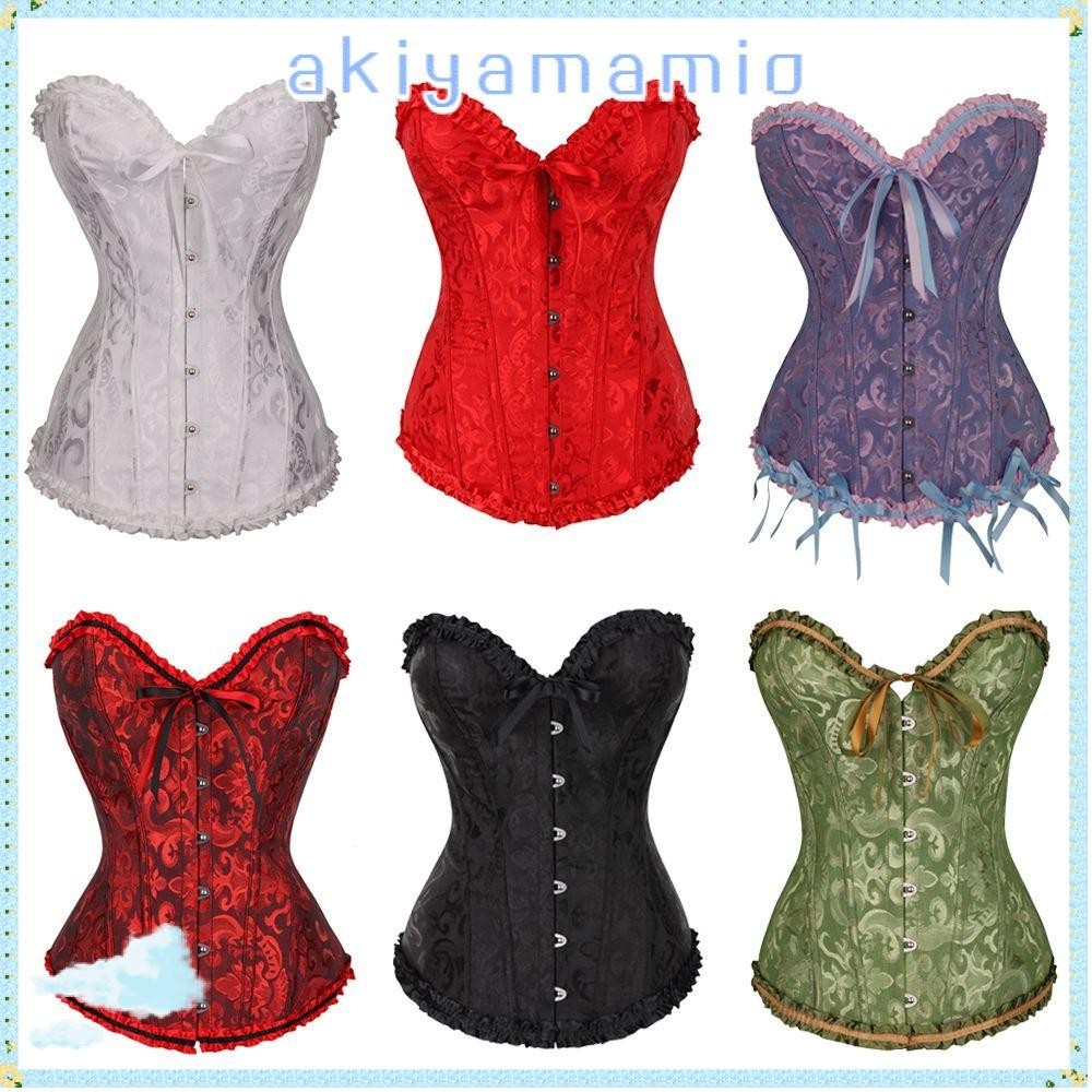 Akiyamamio เอว Shaper ผู้หญิง Top Lace-Up ชุดแฟนซี Overbust Boned