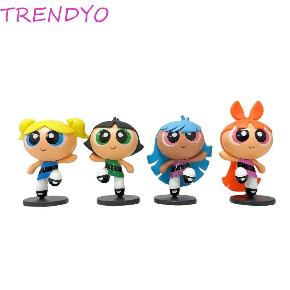 Trendyo 4 ชิ้น/เซ็ต The Powerpuff Girls Figure ของเล่น,การ์ตูนเดสก์ท็อปตกแต่ง Powerpuff Girls Action Figure,ประณีต PVC ตุ๊กตาเครื่องประดับตลก Powerpuff Girls รุ่นเด็ก
