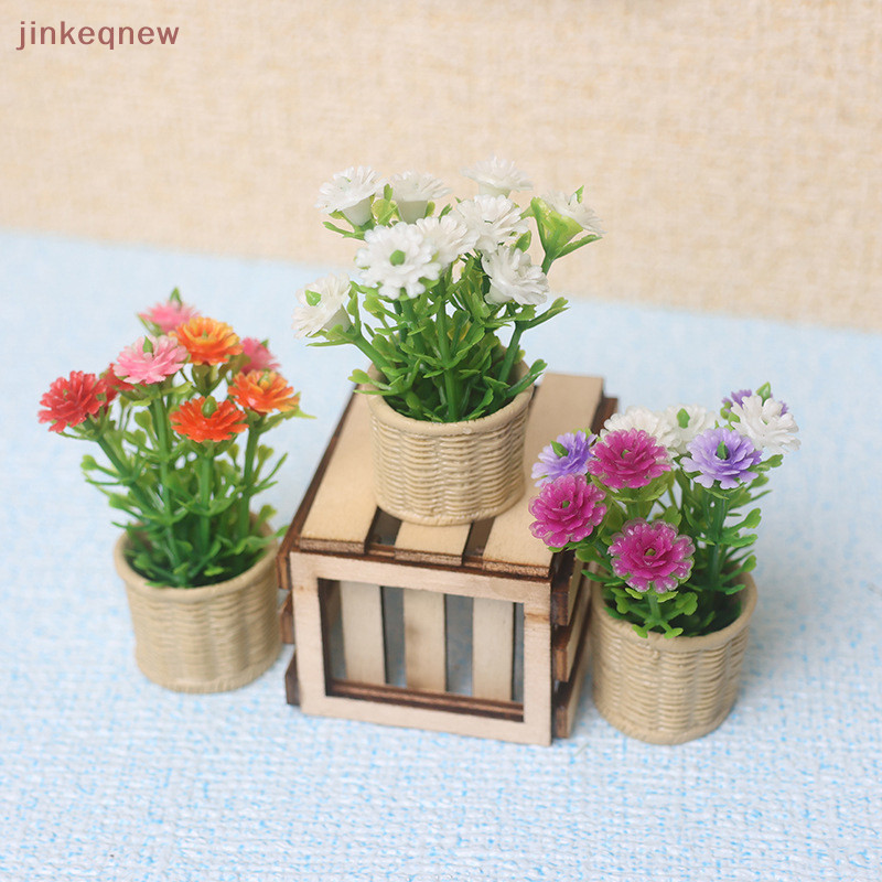 Jkth 1:12 Dollhouse Miniature Daisy Mint ต้นไม้ดอกไม้หม้อ Mini พืชสีเขียวจําลองต้นไม้ตกแต่งบ้านสวนของเล่น JKK