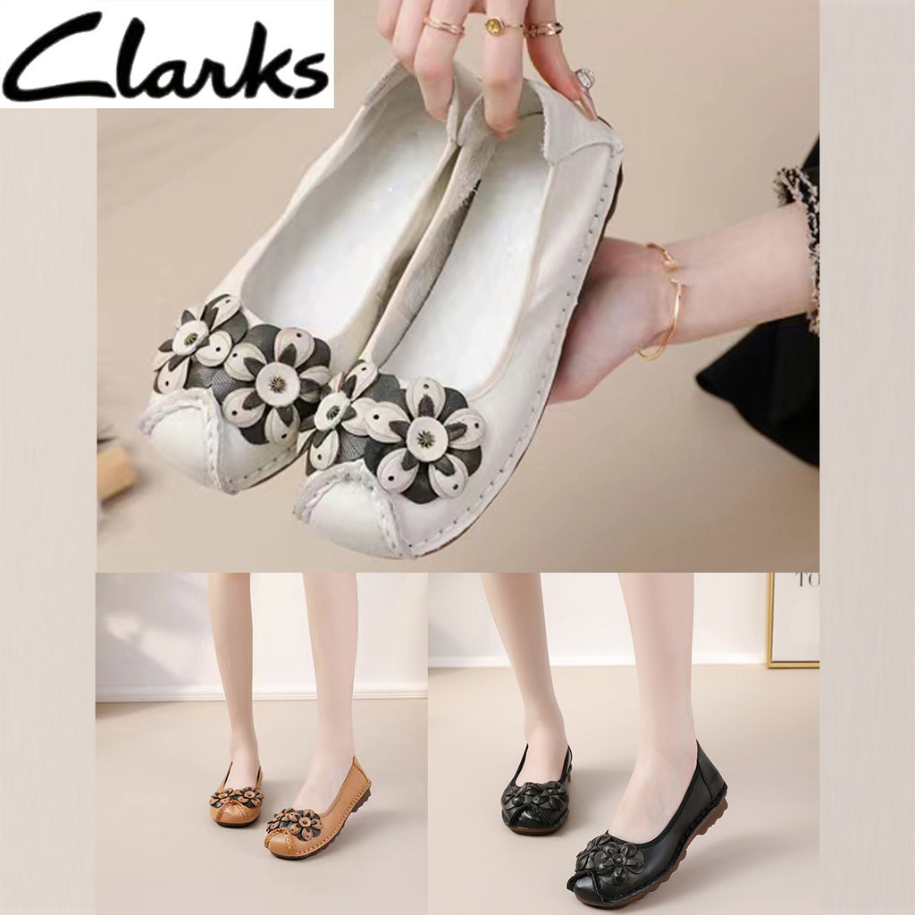 Clarks ใหม่ริบบิ้นรองเท้าผู้หญิง clarks Flats ผู้หญิงรองเท้าหนังแท้ผู้หญิง Jasmine