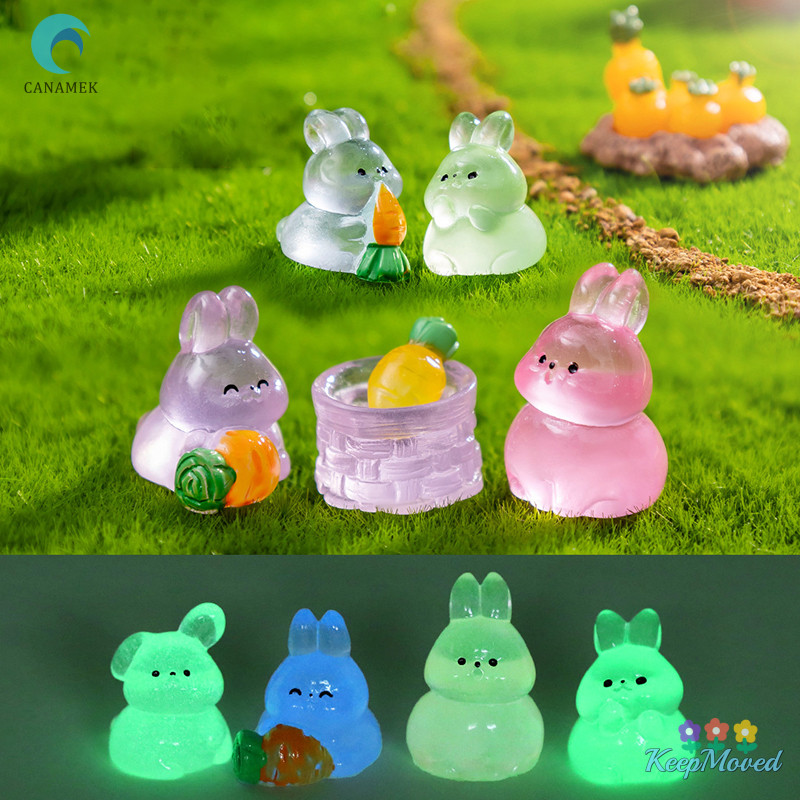 Keepmoved Luminous Mini Rabbit Figurine การ์ตูนแครอทกระต่าย Micro ภูมิทัศน์เครื่องประดับตุ๊กตารถภายในบ้านเดสก์ท็อปตกแต่งใหม่