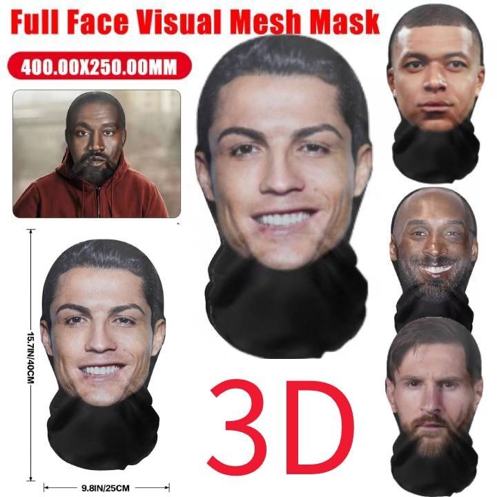 ตลก 3D พิมพ์ไม่มีรอยต่อ CR7 Kanye Face Mask ตลกหัวคอสเพลย์ Headwear ของเล่น