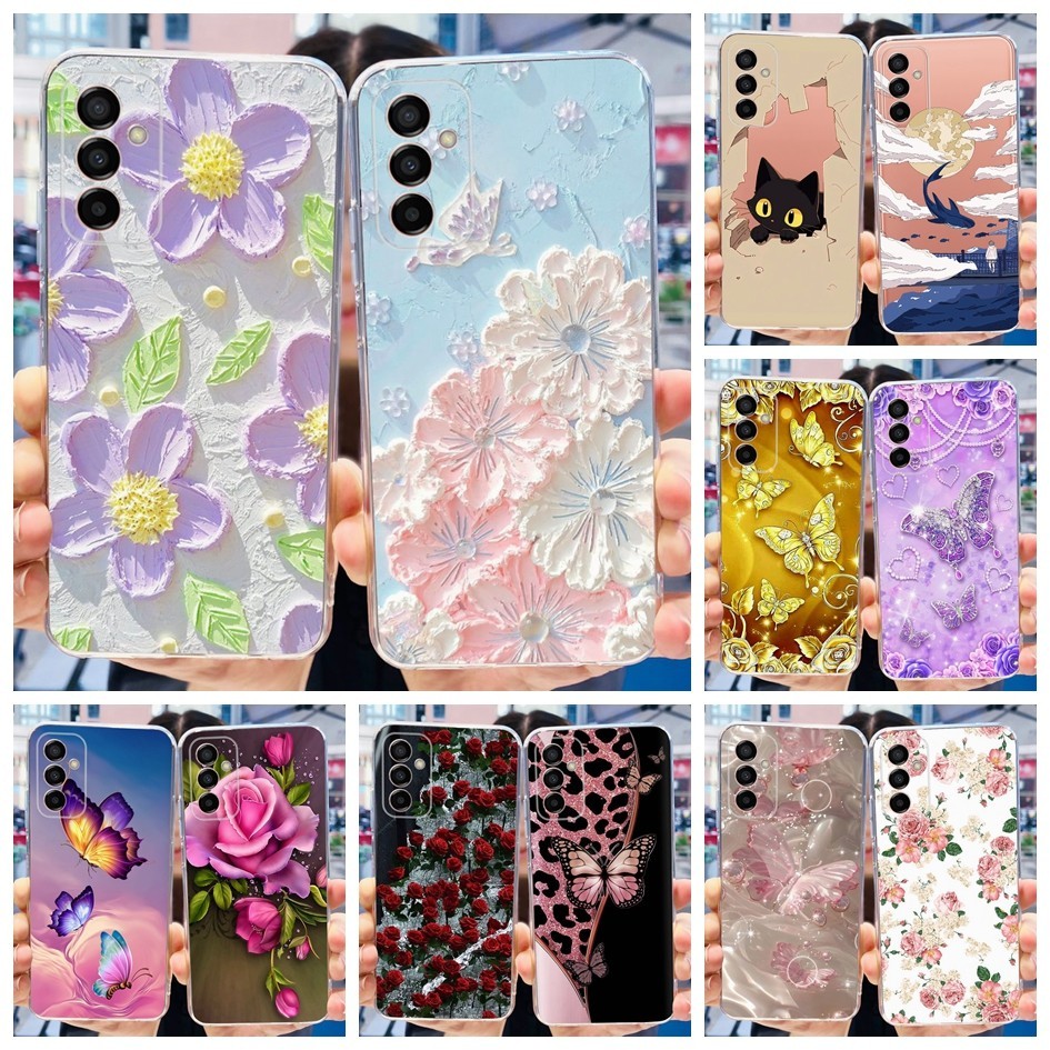 SAMSUNG สําหรับsamsung Galaxy M23 5GกรณีSM-M236Bซิลิโคนยอดนิยมดอกไม้ผีเสื้อนุ่มปลอกใสสําหรับSamsung M23 F23 กรณี