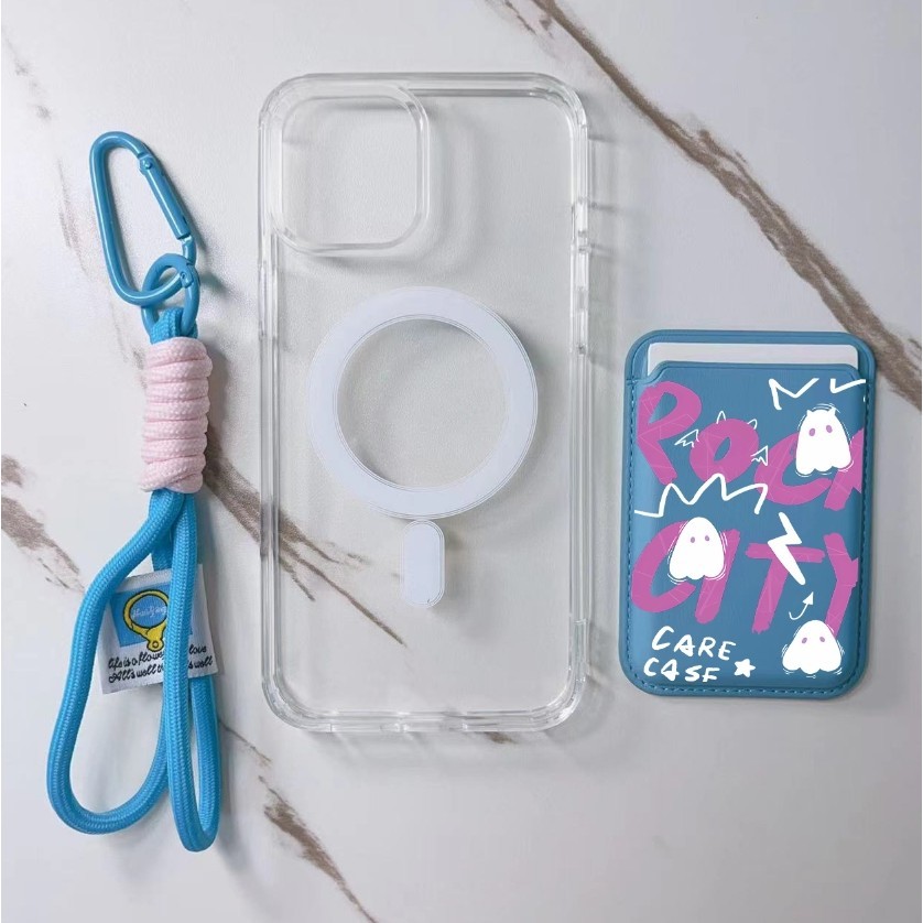 3pcs สีขาวน่ารัก Ghost รูปแบบกระเป๋าสตางค์เหมาะสําหรับ Iphone X XR XSMAX 14Plus 16pro 16promax 11 12 12promax 12 13 14 15 pro max ผู้หญิงกรณีปกหลัง 14promax 15pro