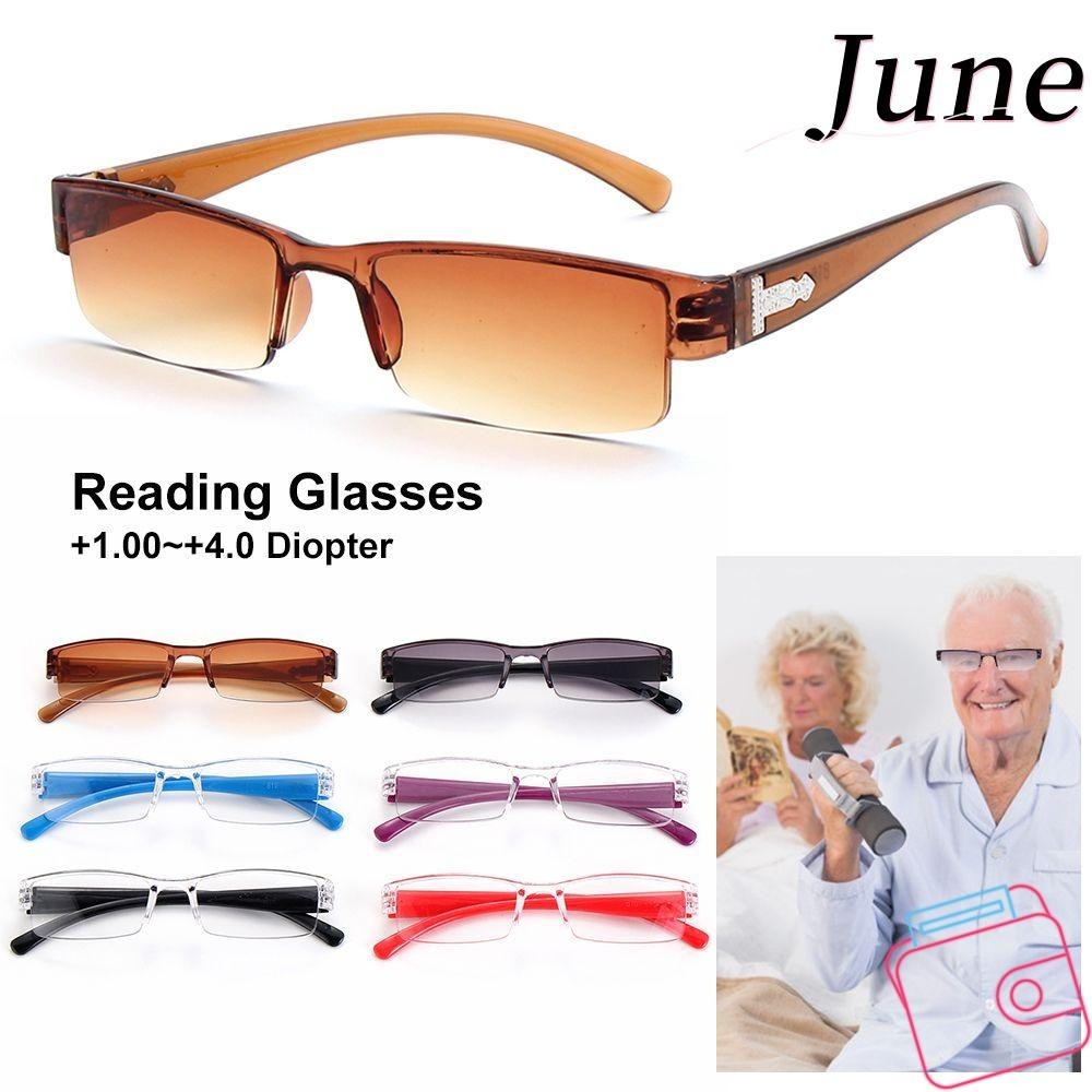 June แว่นอ่านหนังสือผู้หญิงผู้ชาย +1.00~+4.0 Diopter แว่นตาเรซินน้ําหนักเบาพิเศษ