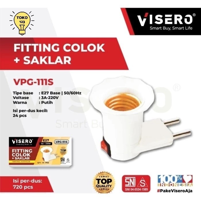 VISERO VPG-111S Plug-in Fitting + สวิตช์เปิด-ปิดโคมไฟข้างเตียงซ็อกเก็ตโคมไฟติดผนัง SNI