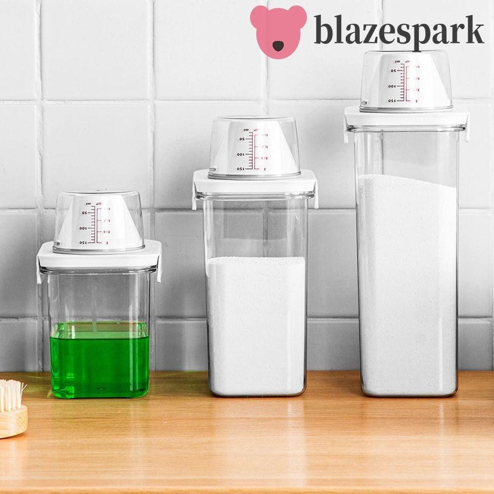 Blazespark ภาชนะใส่ผงซักผ้าอเนกประสงค์พร้อมฝาปิดและถ้วยวัดกล่องน้ํายาซักผ้า