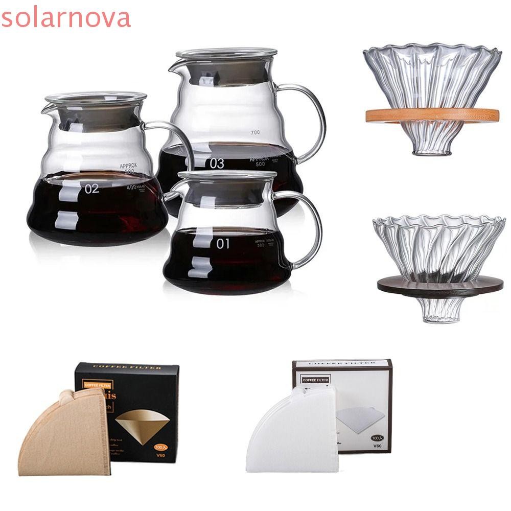 Solarnova Pour Over เครื่องชงกาแฟ, ทนความร้อนวอลนัท Handle Glass Coffee Dripper, กรองโปร่งใสนํากลับม