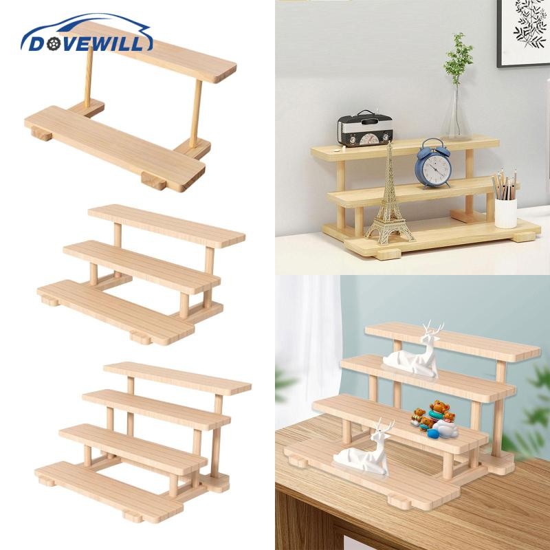 [Dovewill] ไม้ Riser Display Shelf Organizer หลายชั้นสําหรับเครื่องประดับรูปแกะสลัก