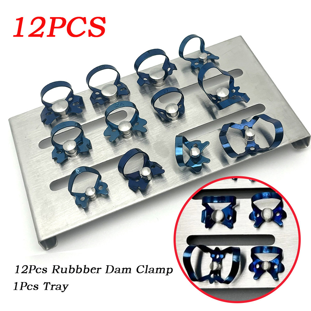 12 ชิ้นทันตกรรมยาง Dam Clamps Endodontic Restorative Barrier คลิปแผ่นถาดสแตนเลสผู้ถือ Oral Care คลิปวัสดุทันตกรรม