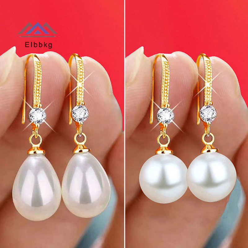 Eibbkg เครื่องประดับสําหรับผู้หญิงหยดน้ําต่างหูมุกสําหรับผู้หญิงสีแดงสีขาวรอบมุกต่างหูรูปไข่งานแต่งงานหมั้นของขวัญวันวาเลนไทน์ลดราคา