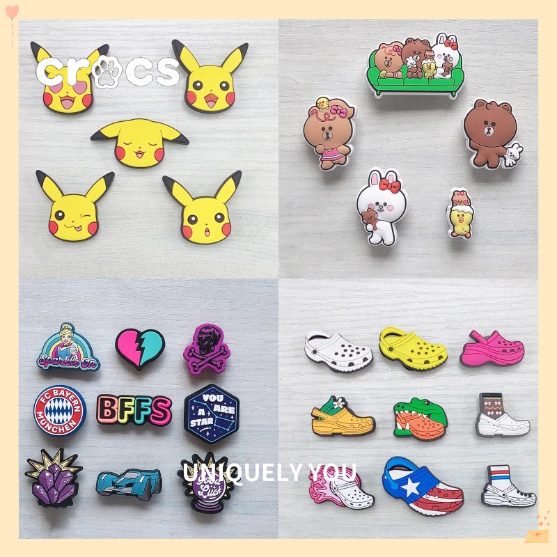 หัวเข็มขัดรองเท้า Crocs Jibbitz Linefriends หัวเข็มขัดรองเท้า Pikachu น่ารัก หัวเข็มขัดรองเท้าหมีสีน้ําตาล charm Crocs ชุดรองเท้ากีฬา หัวเข็มขัดรองเท้า