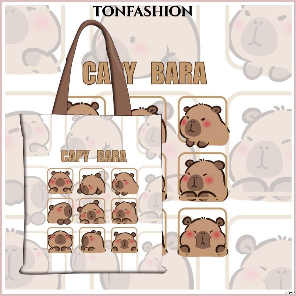 Tonfashion Tote Bag, กระเป๋า Capybara ที่ทนต่อการสึกหรอความจุขนาดใหญ่, กระเป๋านักเรียนผ้าใบ