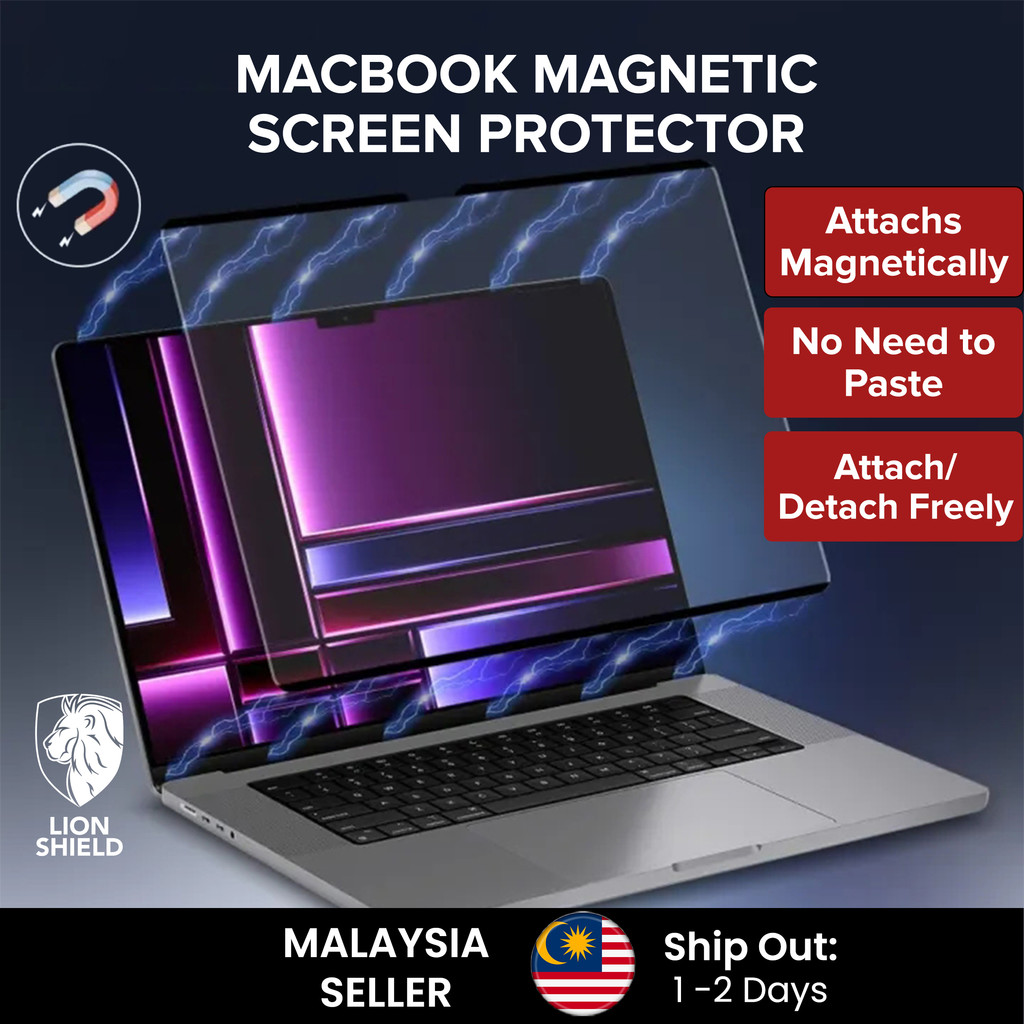 (MY) Lionshield Macbook Air/Pro M4 M3 M2 M1 ฟิล์มกันรอยหน้าจอแม่เหล็ก (13/14/15/16 นิ้ว)