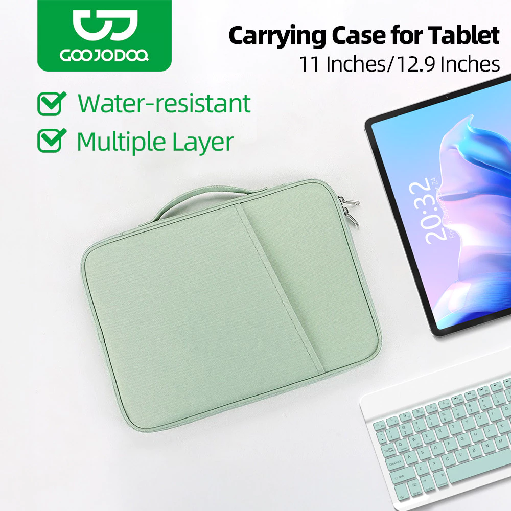 GOOJODOQ Hand-Grip Tablet Storage Bag with Multi-Layers for Accessories, Water-Resistant 420D Nylon