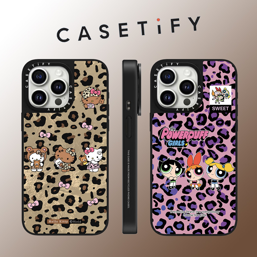 Casetify การ์ตูนน่ารักเสือดาว Kitty แมวสาวกระจกหน้าเคสโทรศัพท์สําหรับ iPhone 15 Pro Max 14 Plus 13 ProMax 12 12Pro 11 โทรศัพท์กันกระแทกขอบนุ่มฮาร์ดป้องกันกรณี