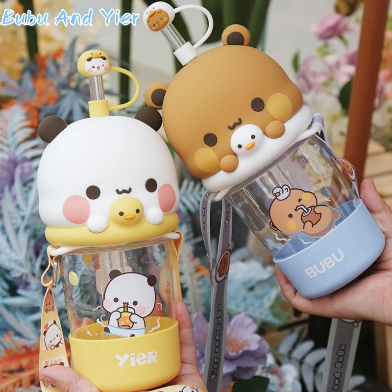 ใหม่ Panda Bubu และ Yier ถ้วยฟางแบบพกพาการ์ตูน Panda Bear