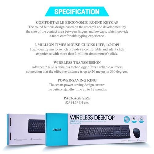 K788 OKER WIRELESS DESKTOP KEYBOARD KB-KM-OK-788