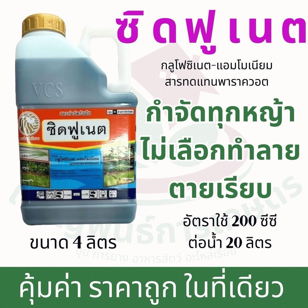 ซิดฟูเนต 4ลิตร น้ำฟ้าสุตรพรีเมี่ยม* กลูโฟซิเนต-แอมโมเนียม สารควบคุมการเจริญเติบโตวัชพืช กำจัดได้ทั้งใบแคบและใบกว้าง กำจั