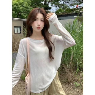 Lune_Grace เสื้อแขนยาวสีพึ้น กันแดด ทรงหลวม ผ้านุ่มนิ่มใส่สบาย-พร้อมส่ง-รุ่นv079