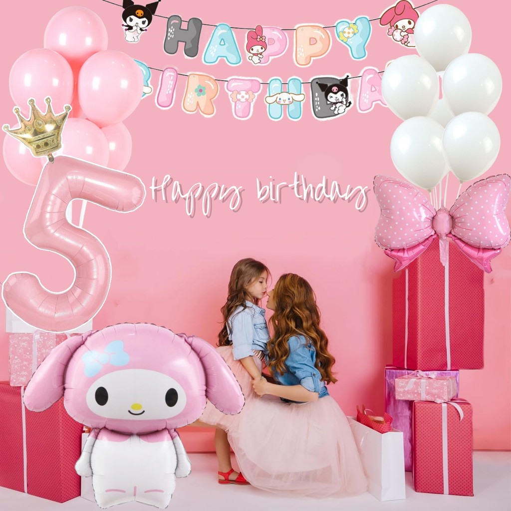 16pcs Sanrio บอลลูนชุด My Melody ฟอยล์บอลลูน Macaron Latex Ball เด็กตกแต่งงานเลี้ยงวันเกิดสําหรับเด็กชายและเด็กหญิง, อะนิเมะ Theme Party Supplies