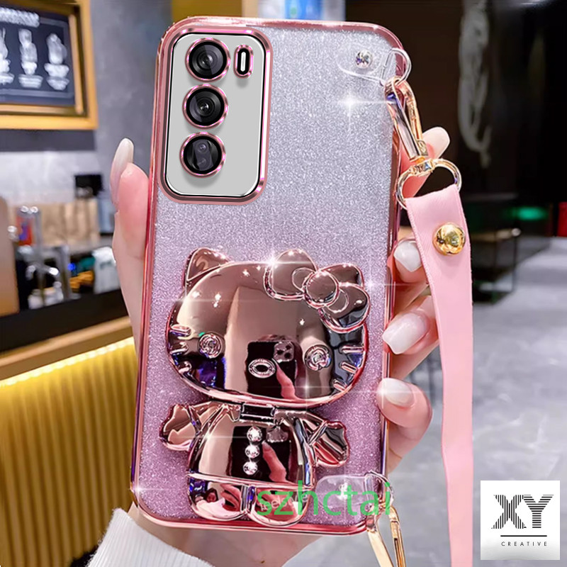 เคส แวววาว OPPO Reno12 5G Reno 12 Pro 5G 11 5G 11F 10 10 Pro 7Z 5G 8Z 5G สายรัดข้อมือยาวสไตล์เคสโทรศัพท์แบบนุ่มปลอกปลอกคิตตี้ตัวยึดแมวพร้อมกระจก เคสโทรศัพท์ OPPO Reno12 5G Reno 12 Pro 5G 11 5G 11F 10 10 Pro 7Z 5G 8Z 5G