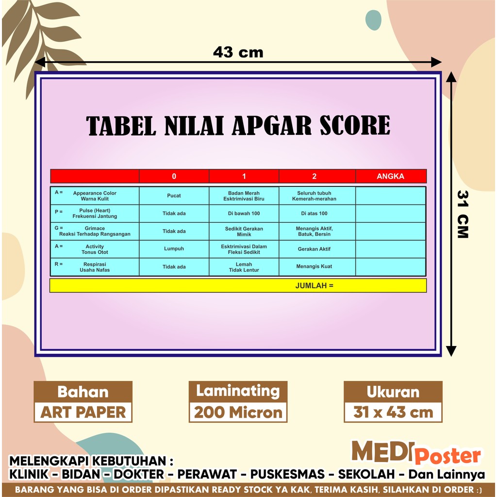 โปสเตอร์ตารางค่า Apgar Score