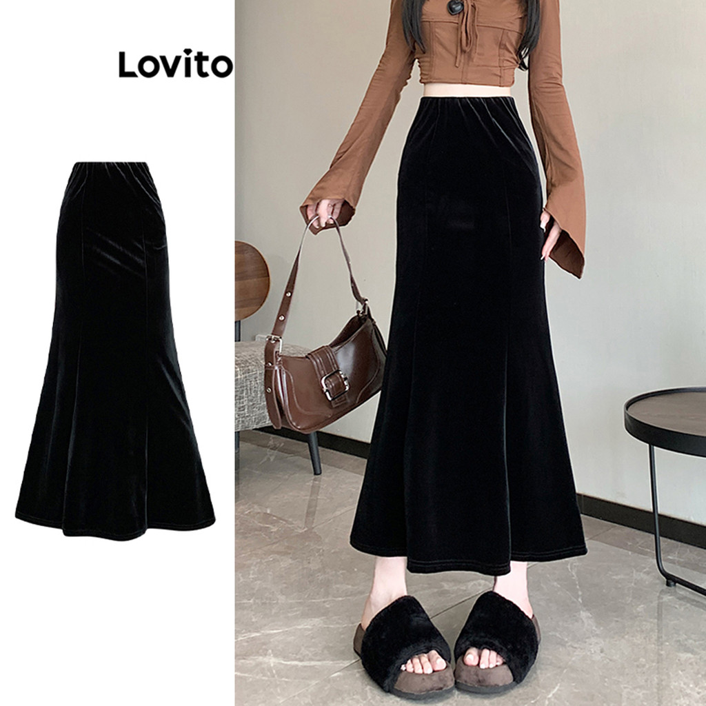 Lovito กระโปรงพื้นฐานเรียบหรูสำหรับผู้หญิง LNE77151