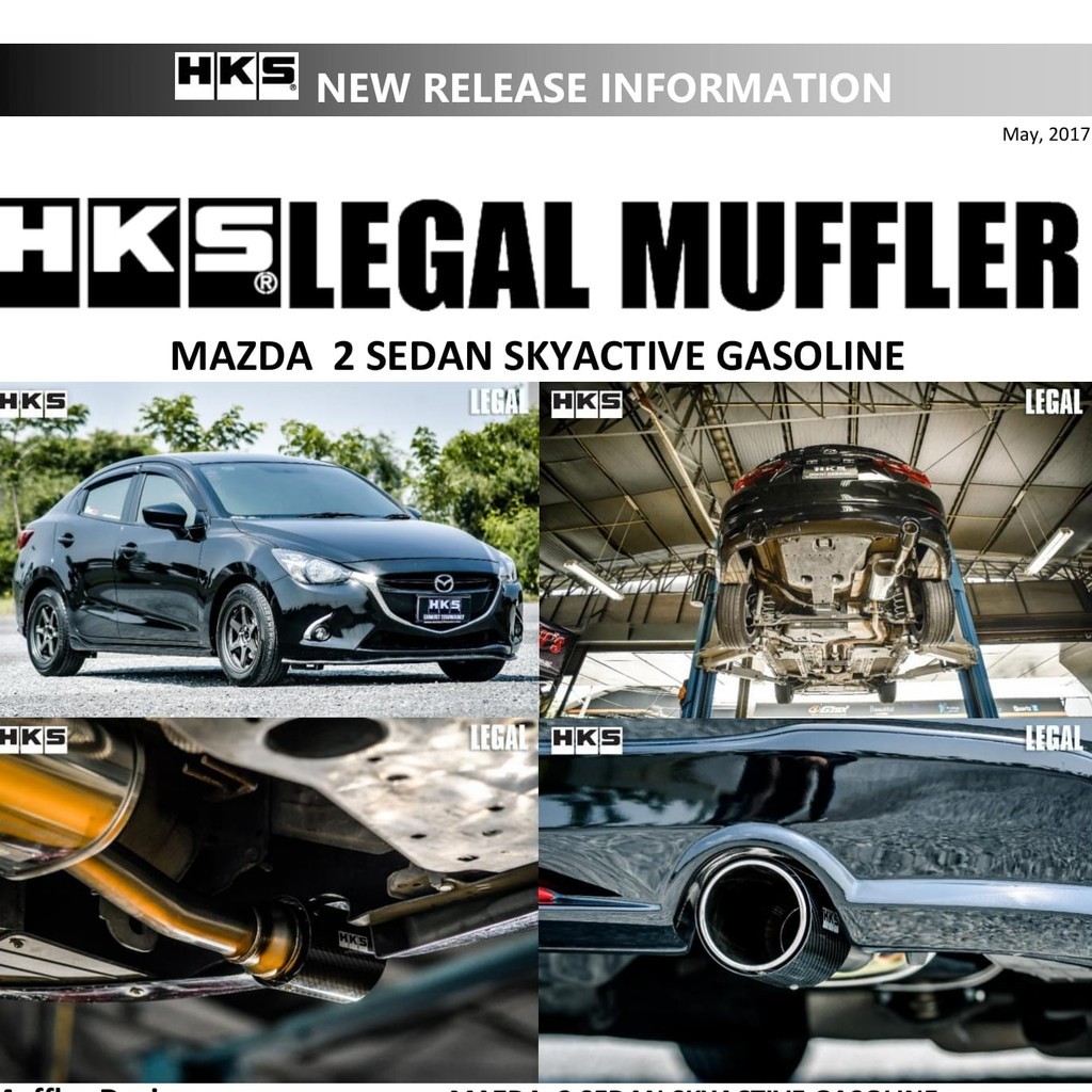 hks exhaust muffler ท่อไอเสีย แท้ ตรงรุ่น mazda 2 Skyactiv 1.3L 4 ประตู เบนซิน ท่อ Stanless Steel ไม
