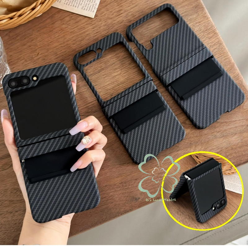 คาร์บอนไฟเบอร์สายรัดข้อมือแบบพับเก็บได้กรณีพลิก Smaung Galaxy Z Flip 6 Z Flip 5 Z Flip 4 Z Flip 3 Hard PC ปลอกบานพับป้องกันกันกระแทกปกหลัง Flip6 Flip5