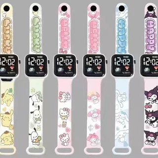 Sanrio การ์ตูน Led นาฬิกาเด็ก Square Dial สายซิลิโคน Melody Kuromi Cinnamoroll นาฬิกาดิจิตอลอิเล็กทรอนิกส์สําหรับของขวัญเด็ก