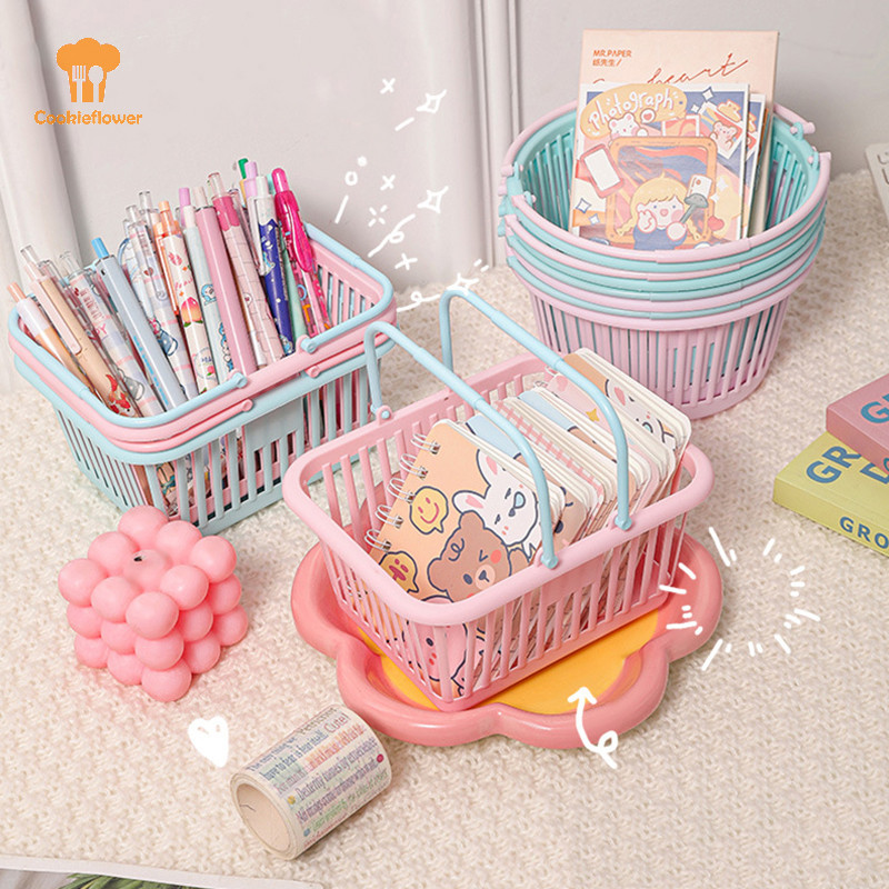 Ckfr ใหม่ตะกร้าพลาสติก Organizer กล่องเก็บช้อปปิ้งแบบพกพา Desktop Sundries ของเล่นผลไม้เครื่องเขียน Organizer Home Storage ตะกร้าใหม่