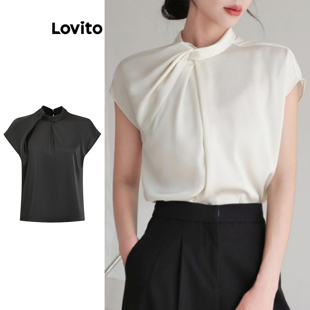Lovito เสื้อเบลาส์ผู้หญิง แต่งจีบ สีพื้น สไตล์หรูหรา LNE58151(หลากสี)