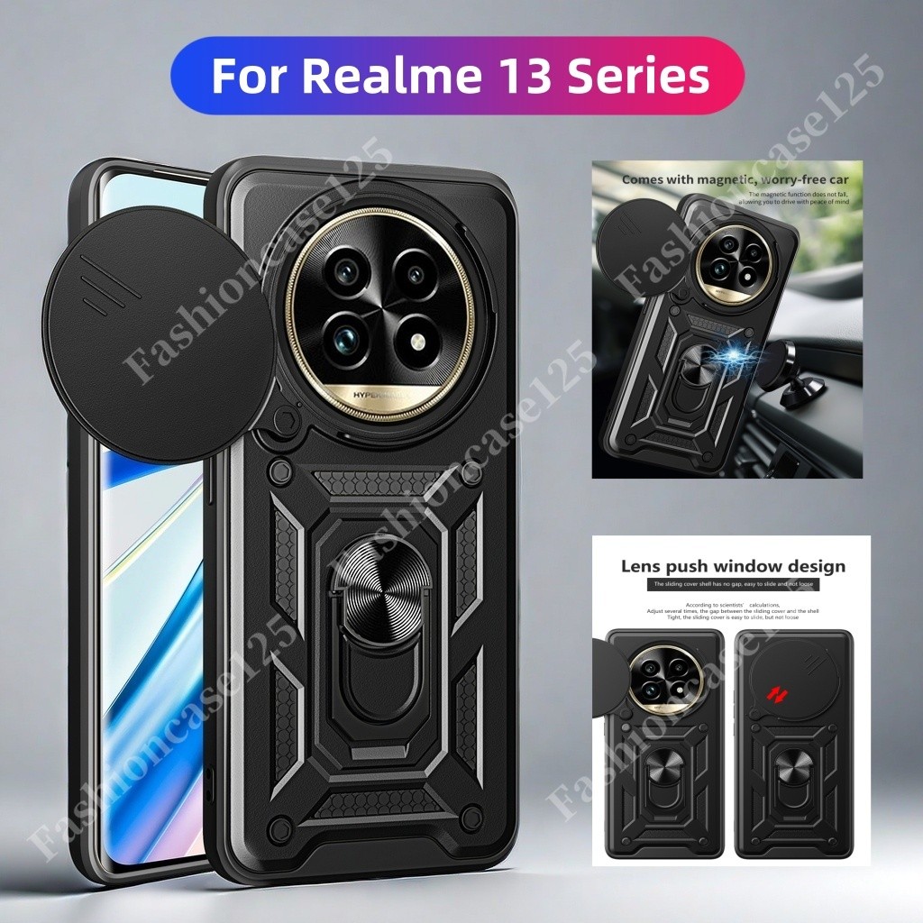 Realme 13 + 13 5GเกราะกันกระแทกสําหรับRealme 13 Pro + Realme13 5G Realme 13Pro 5G 2024 Pushดึงกล้องปกป้องเคสโทรศัพท์แม่เหล็กผู้ถือแหวนกันกระแทกปกหลัง