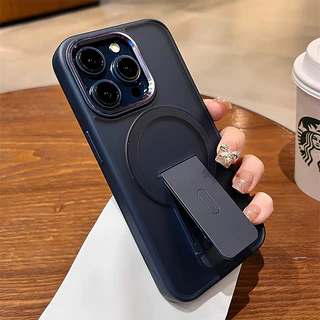 โลหะหรูหราเลนส์พลิกวงเล็บเคสโทรศัพท์แม่เหล็กสําหรับiphone 16 15 14 13 12 11 Pro Max 16 Plus Kickstand Matteกันกระแทกปกแข็งอะคริลิค