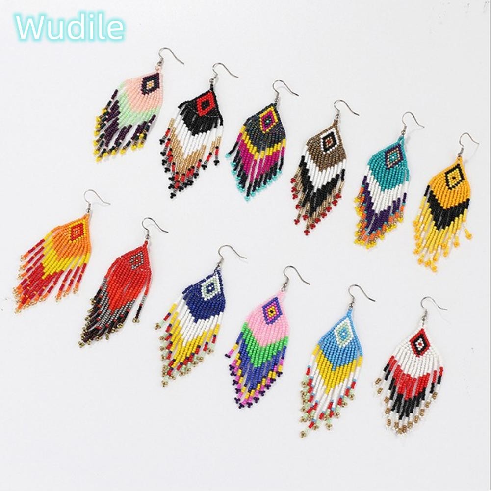 Wudile ต่างหูพู่ของขวัญเครื่องประดับลูกปัดงบยาว