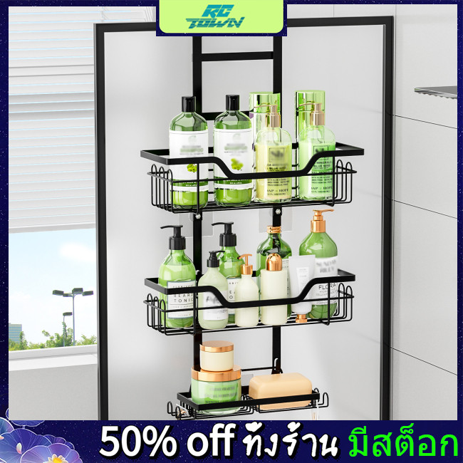 Rctown Over The Door Shower Caddy, แคดดี้อาบน้ําแบบแขวนพร้อมตะขอและที่วางสบู่, ไม่มีการเจาะ 3 ชั้นแขวนฝักบัว
