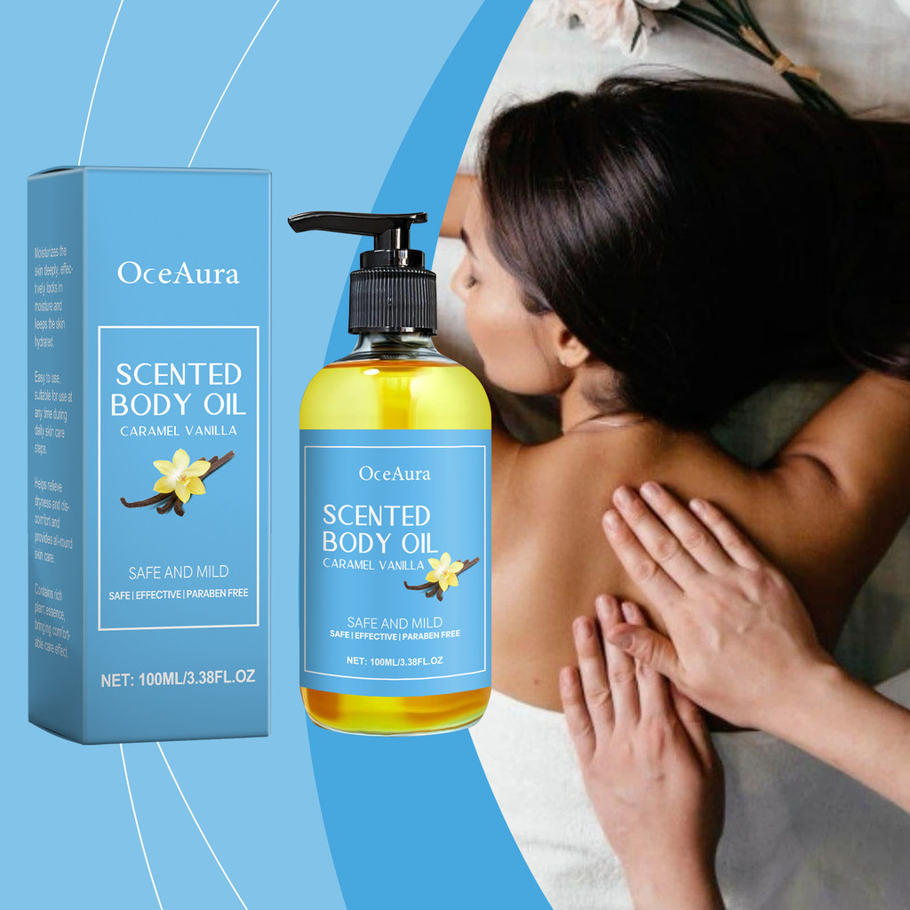 100ml OceAura Caramel Vanilla Body Oil Moisturising Hydrating Moisturising Skin Care Soothing Nourishing น้ํามันนวด CHIBEL