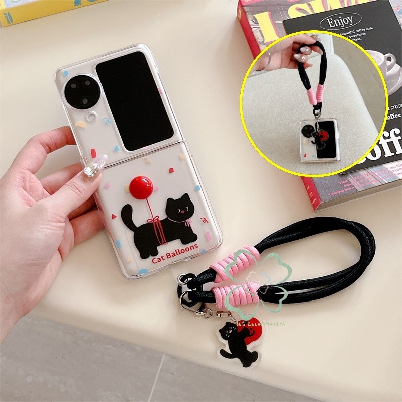 น่ารัก Black Cat Ball Clear Case OPPO Find N3 N2 Flip