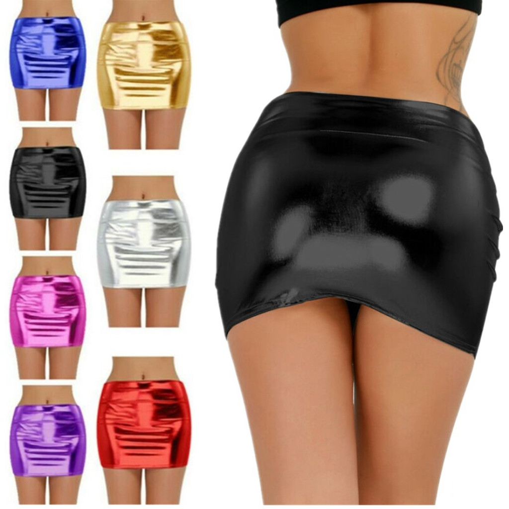 ผู้หญิงโลหะเงามินิกระโปรงเปียกดูผอมกระโปรงไนท์คลับ Clubwear