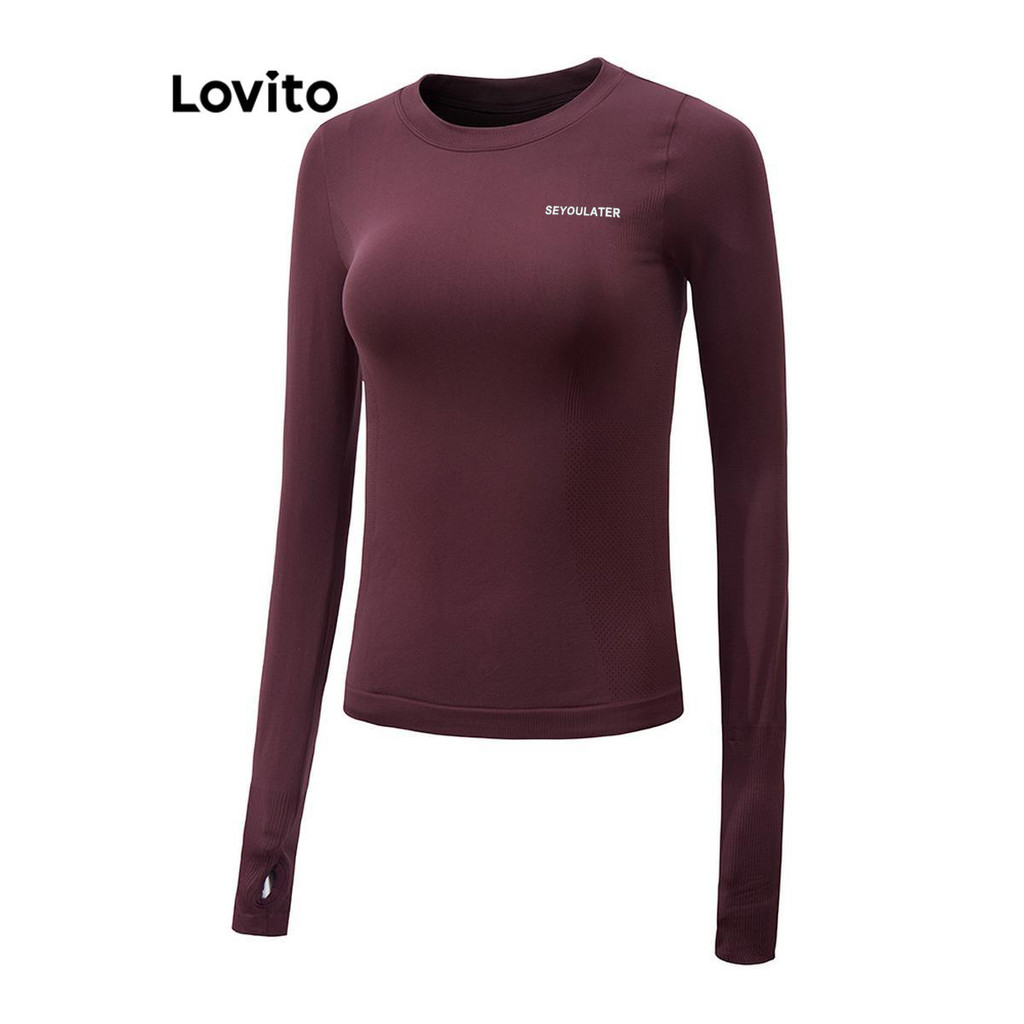 Lovito เสื้อยืดผู้หญิง ลายตัวอักษร สไตล์สปอร์ต LNL70261