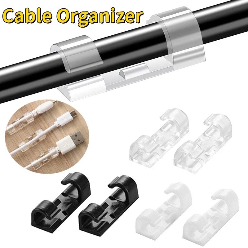 ที่เก็บสาย USB สก์ท็อปเรียบร้อย คลิปจัดระเบียบสายไฟ กาวในตัว พลาสติก พกพา ใช้ในรถ อุปกรณ์หนีบสาย