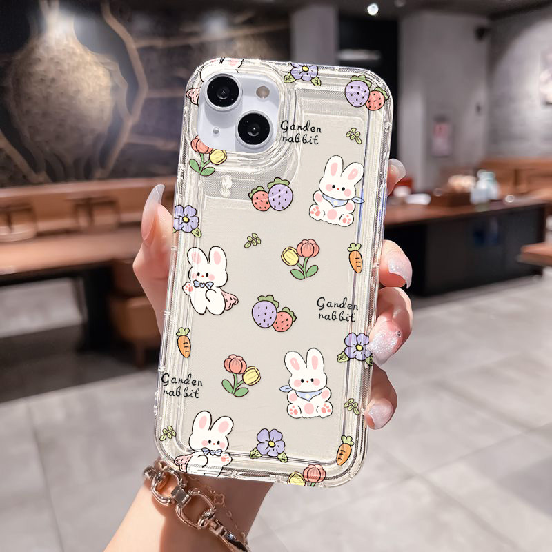 เคสโทรศัพท์ซิลิโคนใส For iPhone 13 11 12 16 14 15 Pro Max XS Max XR 7 8 Plus X SE 2022 SE3 เคสลายกระต่ายเนื้อนุ่ม