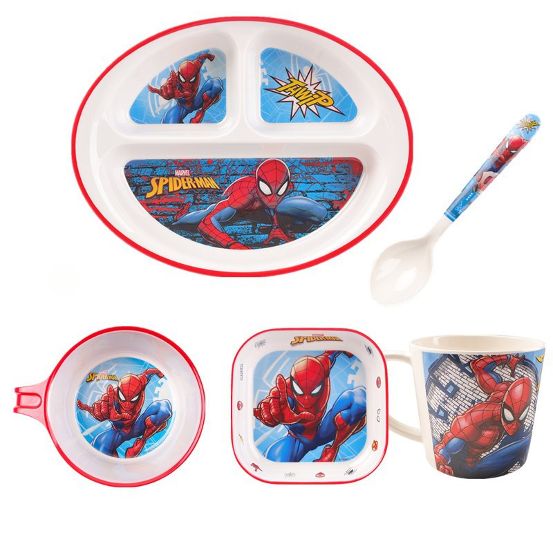 Marvel Spiderman Captain Avengers Thor Iron Man ช้อนเด็กจานชามแก้ว