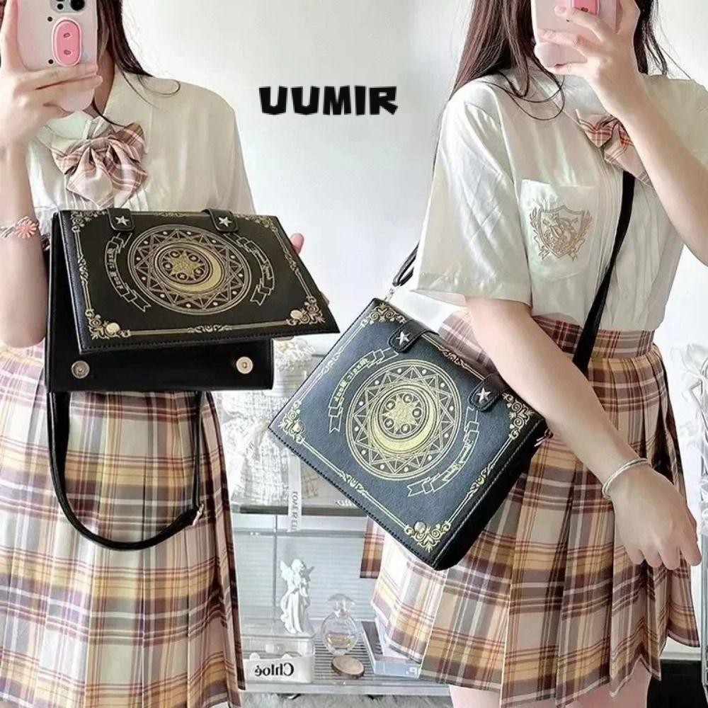 Harajuku กระเป๋าเป้สะพายหลัง,เกาหลี PU Square กระเป๋าสะพายสีดํา,กระเป๋าถือสตรีสไตล์โกธิค Y2K Messenger Tote กระเป๋า