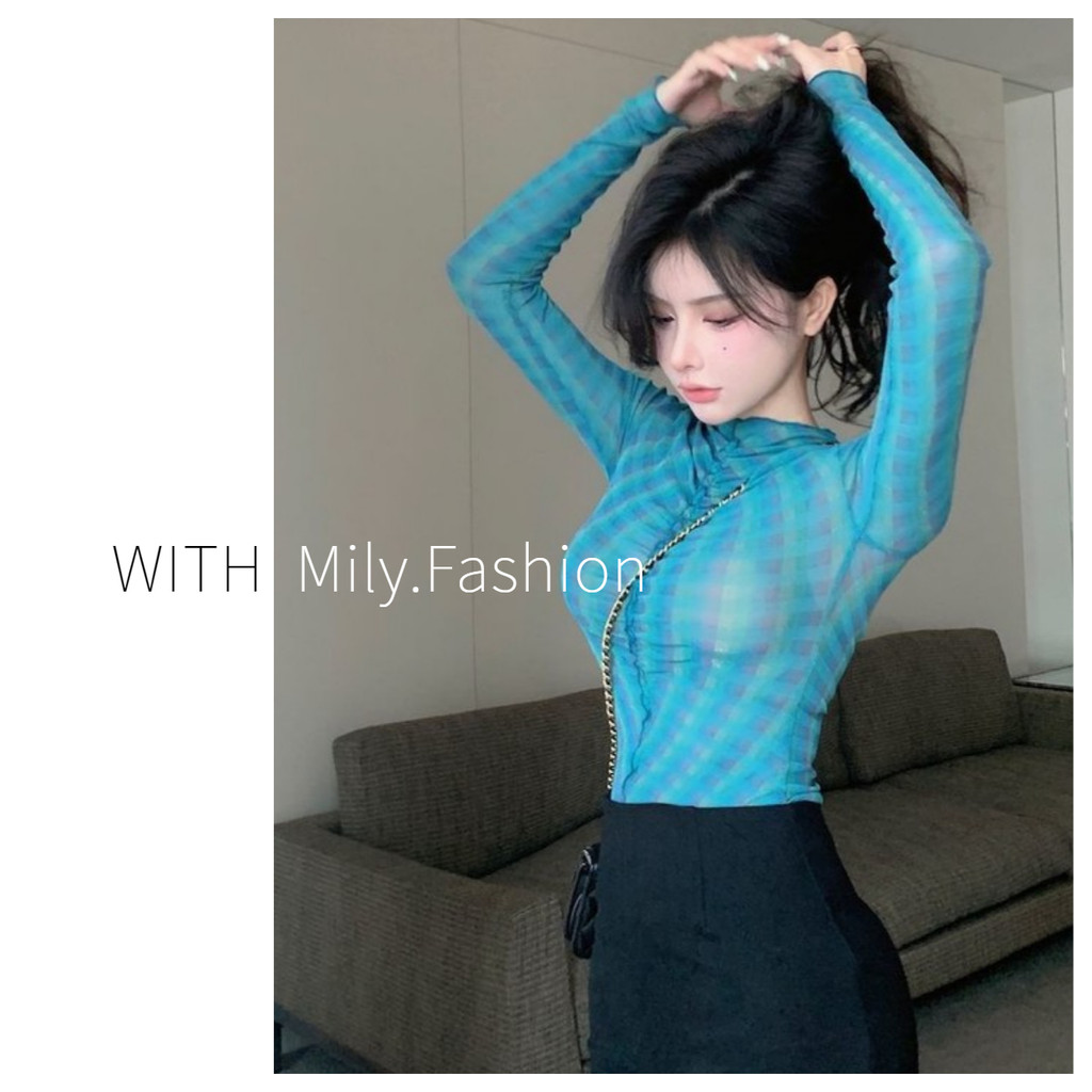 ขายดี เสื้อแขนยาว ผ้าตาข่าย จับจีบ เซ็กซี่ สําหรับผู้หญิง