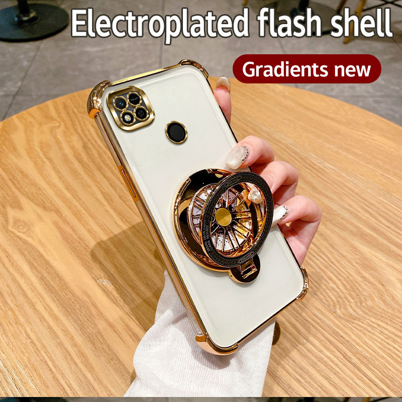 สําหรับ Xiaomi Redmi 10C 4G กรณีกันกระแทก Electroplated TPU หมุน Gyro Stand ฝาหลังเคสโทรศัพท์สําหรับ Redmi10C 4G กรณี