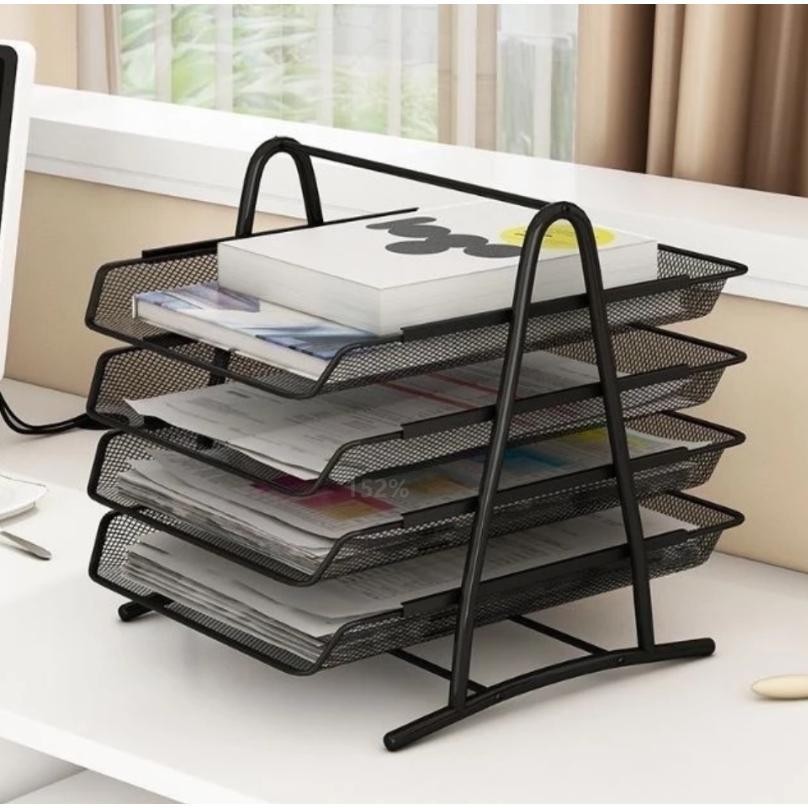 ชั้นวางเอกสาร วางกระดาษ ขนาด A4 หรือวางจดหมาย ขนาด 4 ชั้น สีดำ Document Basket Tray
