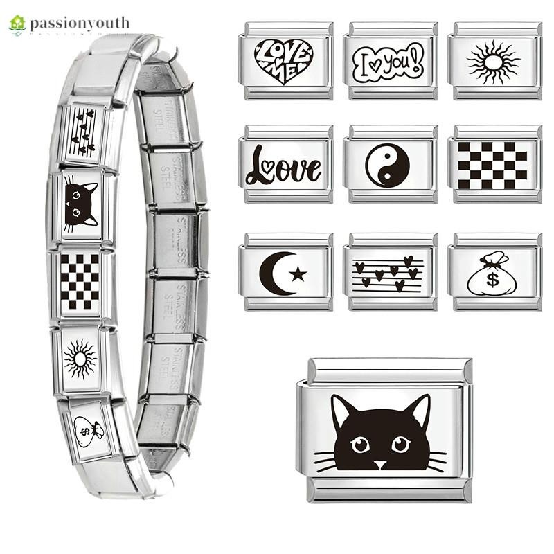 Black & White Series ตารางสีดําดอกไม้ Eyes Charm อิตาเลี่ยน Links Fit 9 มม.สร้อยข้อมือ DIY เครื่องประดับ